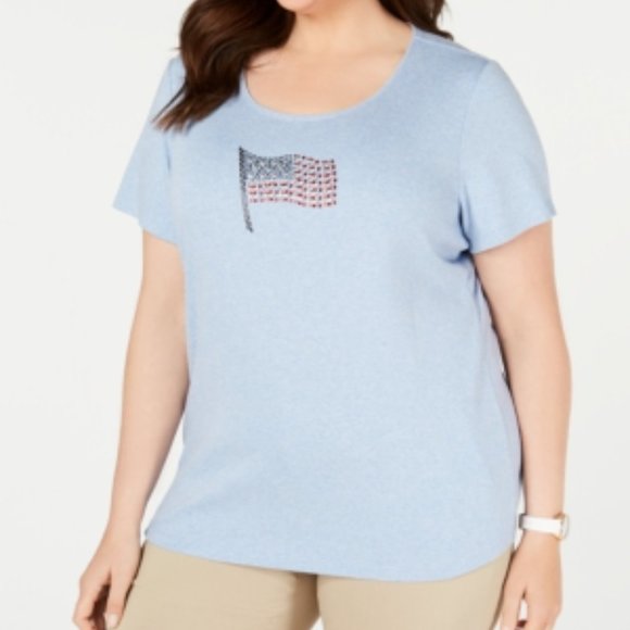 NWT Karen Scott Plus USA Flag Studded Sparkle Top - Picture 3 of 4